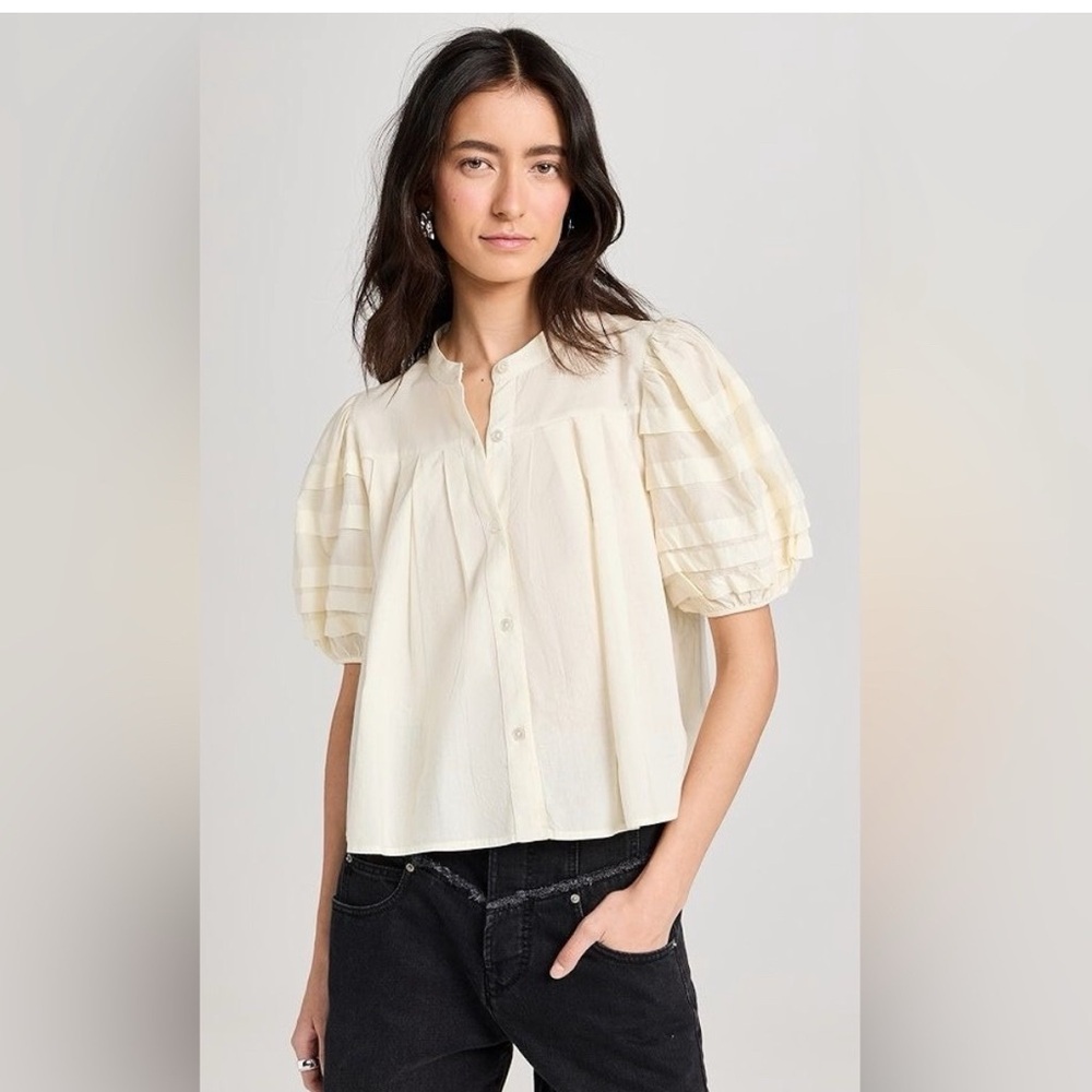 Sea New York Salome top 100% cotton ivory M button puff sleeve The Great